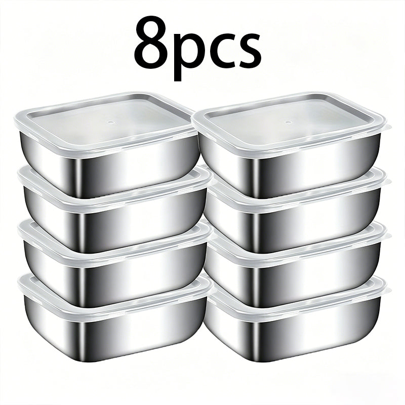 8 Pack Stainless Steel Food Storage Containers with Airtight Matching Lids, Leakproof Stackable Meal Prep Containers, Multi-Purpose Food Boxes for School Lunches, Office Meals, Home Parties & Outdoor Camping