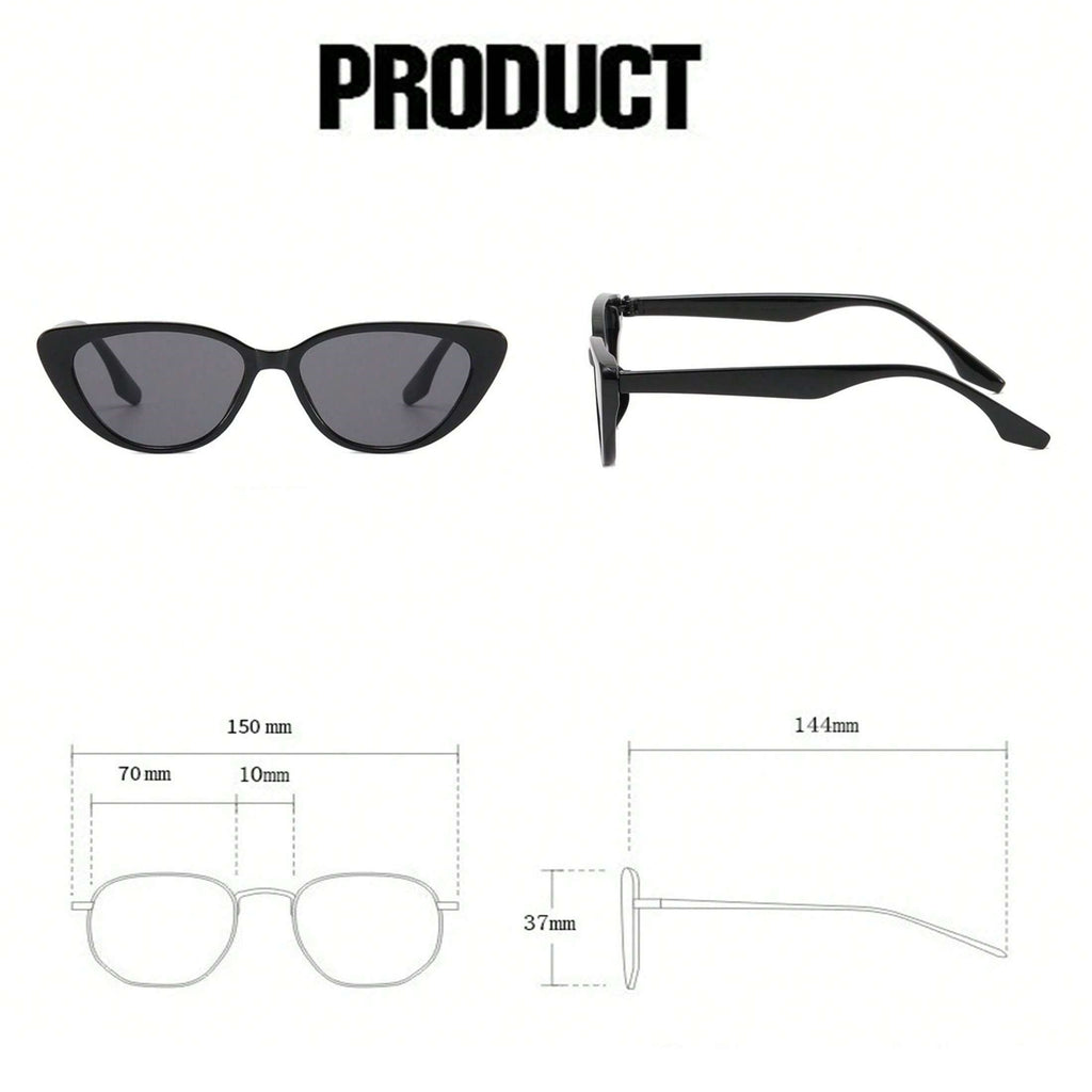 1 Pair Women’s Narrow Frame Retro Black Cat Eye Sunglasses – UV Protection with Unique Black Gradient Lenses, Plastic Frame & Face-Slimming Design, Elegant Versatile Fashion Eyewear