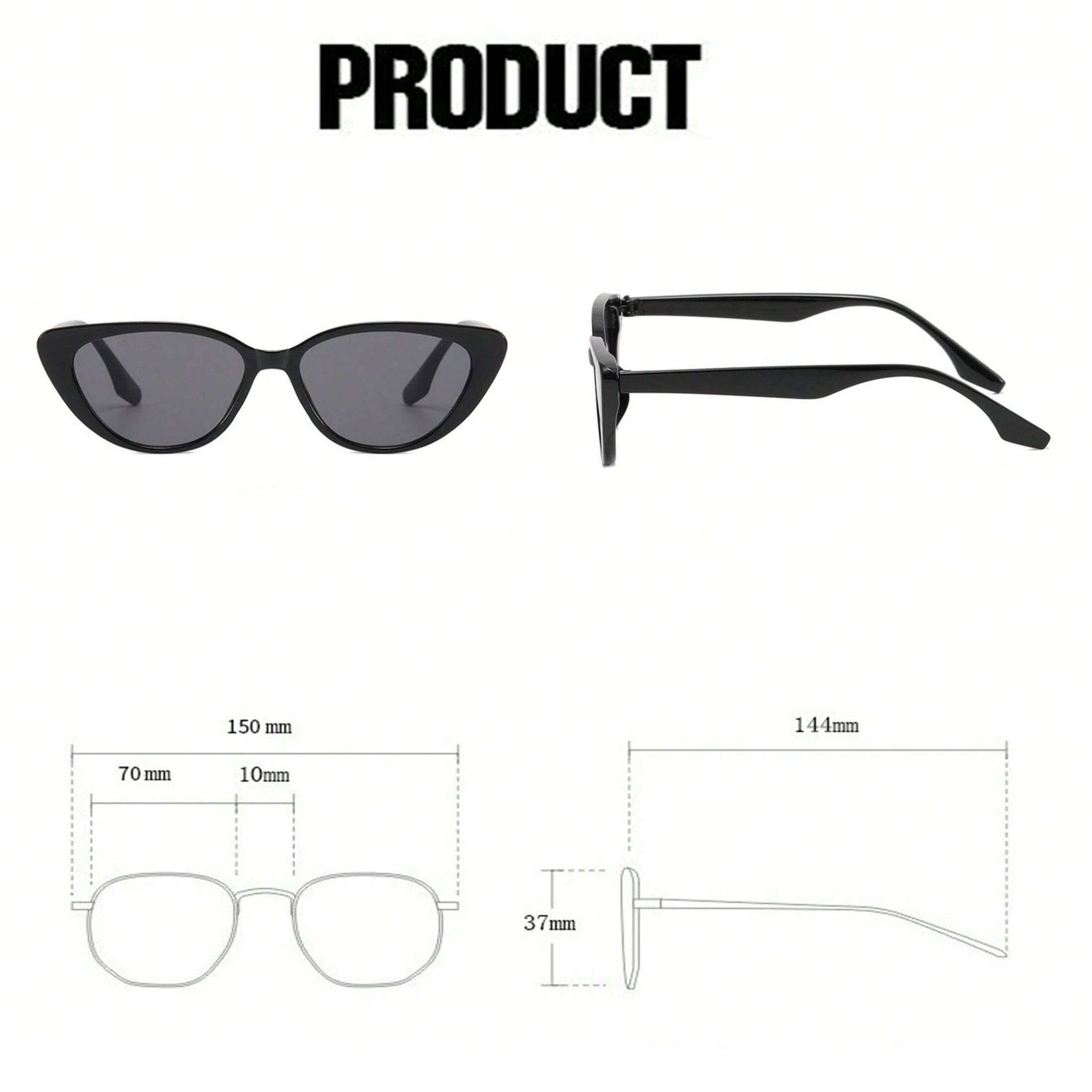 1 Pair Women’s Narrow Frame Retro Black Cat Eye Sunglasses – UV Protection with Unique Black Gradient Lenses, Plastic Frame & Face-Slimming Design, Elegant Versatile Fashion Eyewear