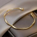 Gold-Plated Open Cuff Bangle with Interwoven Wave Pattern, Durable Stylish Women’s Bracelet, Premium Elegant Jewelry Gift for Girlfriend, Wife, Anniversary, Wedding and Family Occasions