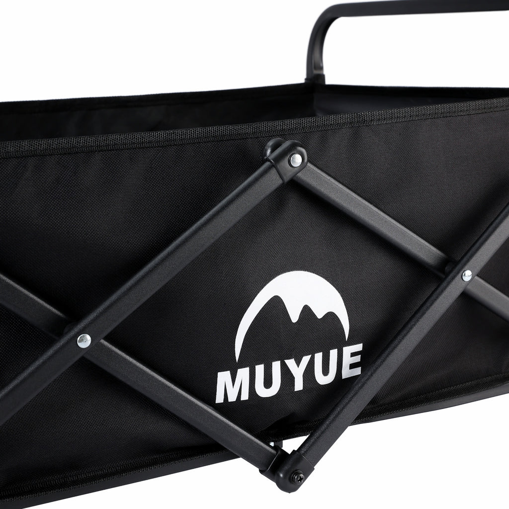 Heavy Duty Foldable Black Garden Utility Wagon Cart Holds Up to 680 LBS, Multi-Purpose Outdoor Trolley with All-Terrain Wheels & Side Storage Pockets, Ideal for Yard Work, Plant Hauling and Garden Supplies Transport