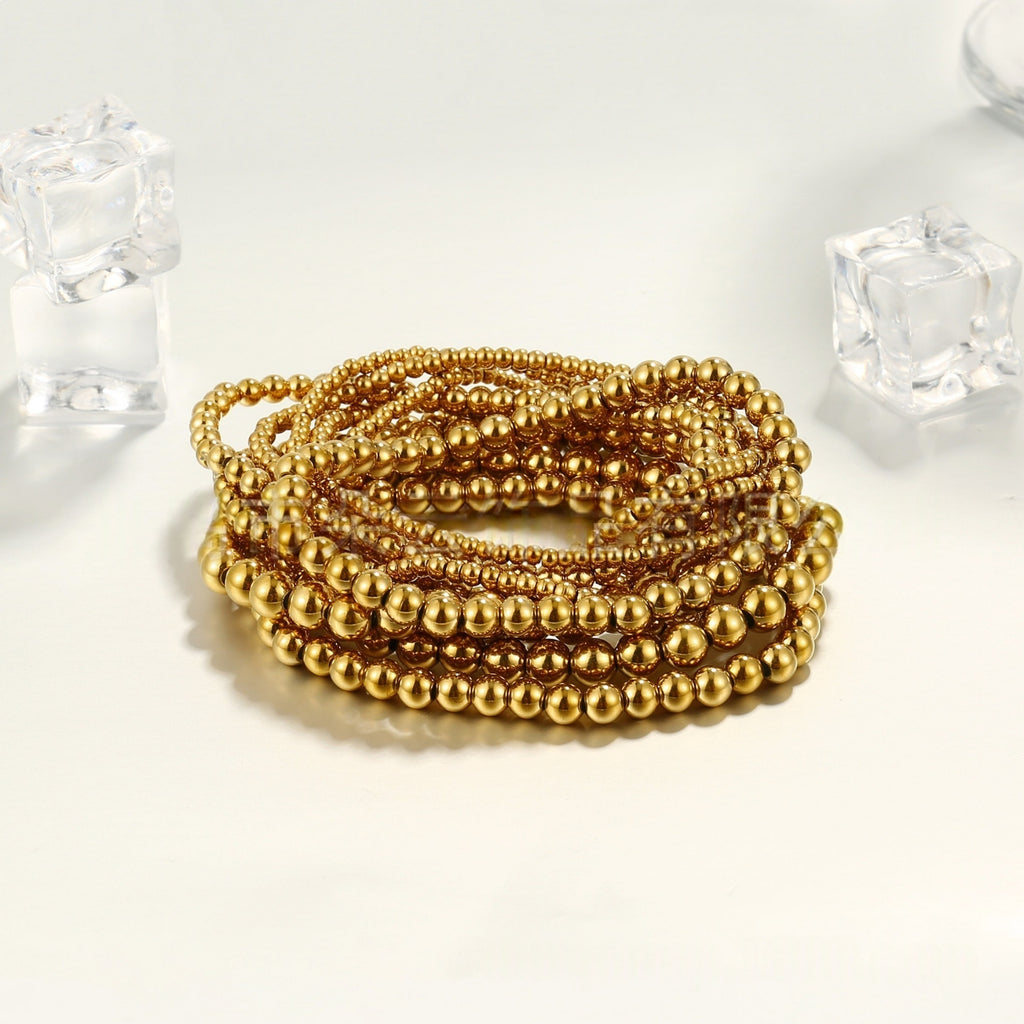 7Pcs Stackable Gold Bead Bracelets Bohemian Beach Multifunctional Beaded Jewelry for Women Daily Vacation Party
