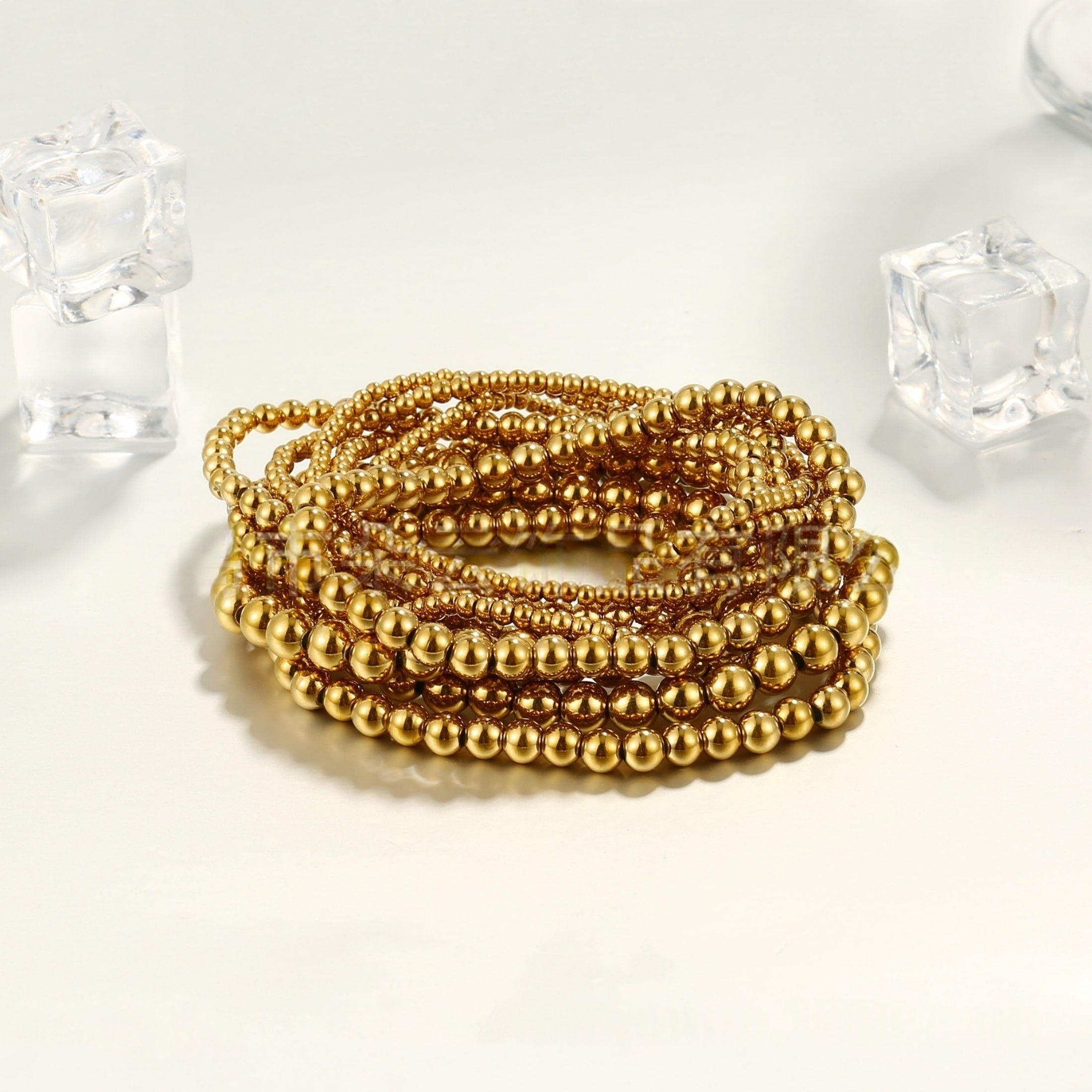 7Pcs Stackable Gold Bead Bracelets Bohemian Beach Multifunctional Beaded Jewelry for Women Daily Vacation Party