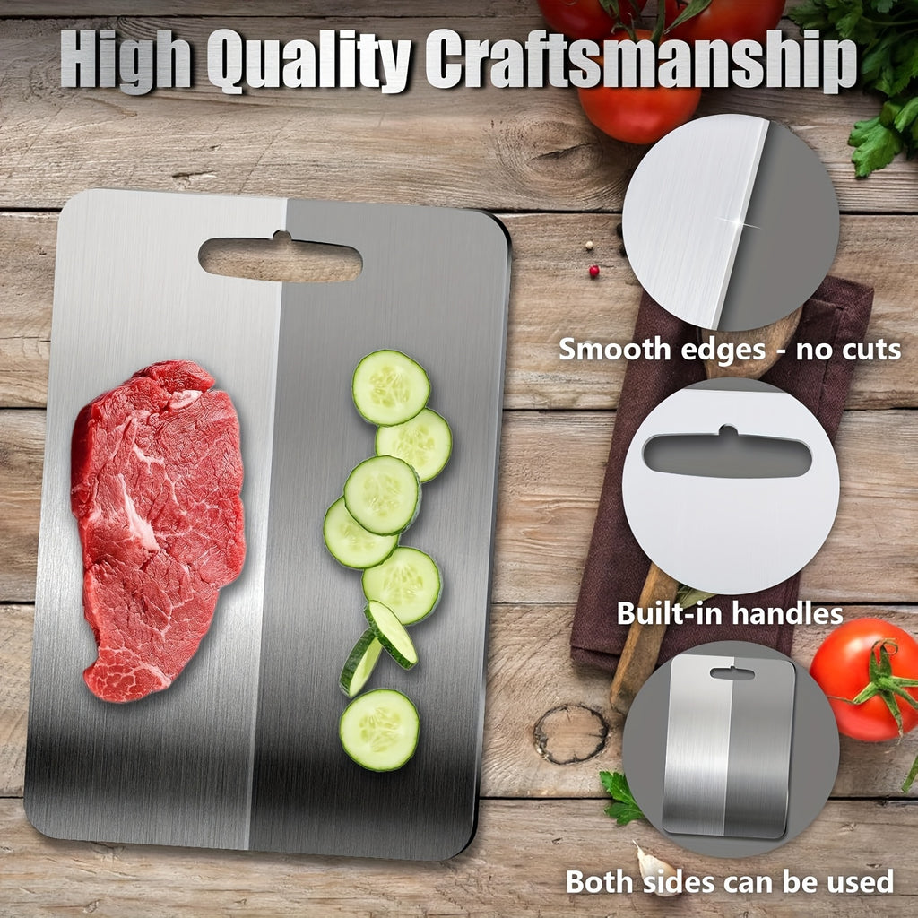 Non-Slip Base Double-Sided Stainless Steel Cutting Board – Heavy-Duty Food-Grade Material, Dishwasher Safe & Sanitary, Perfect for Slicing Meat, Vegetables & Cheese in Home & Professional Kitchens