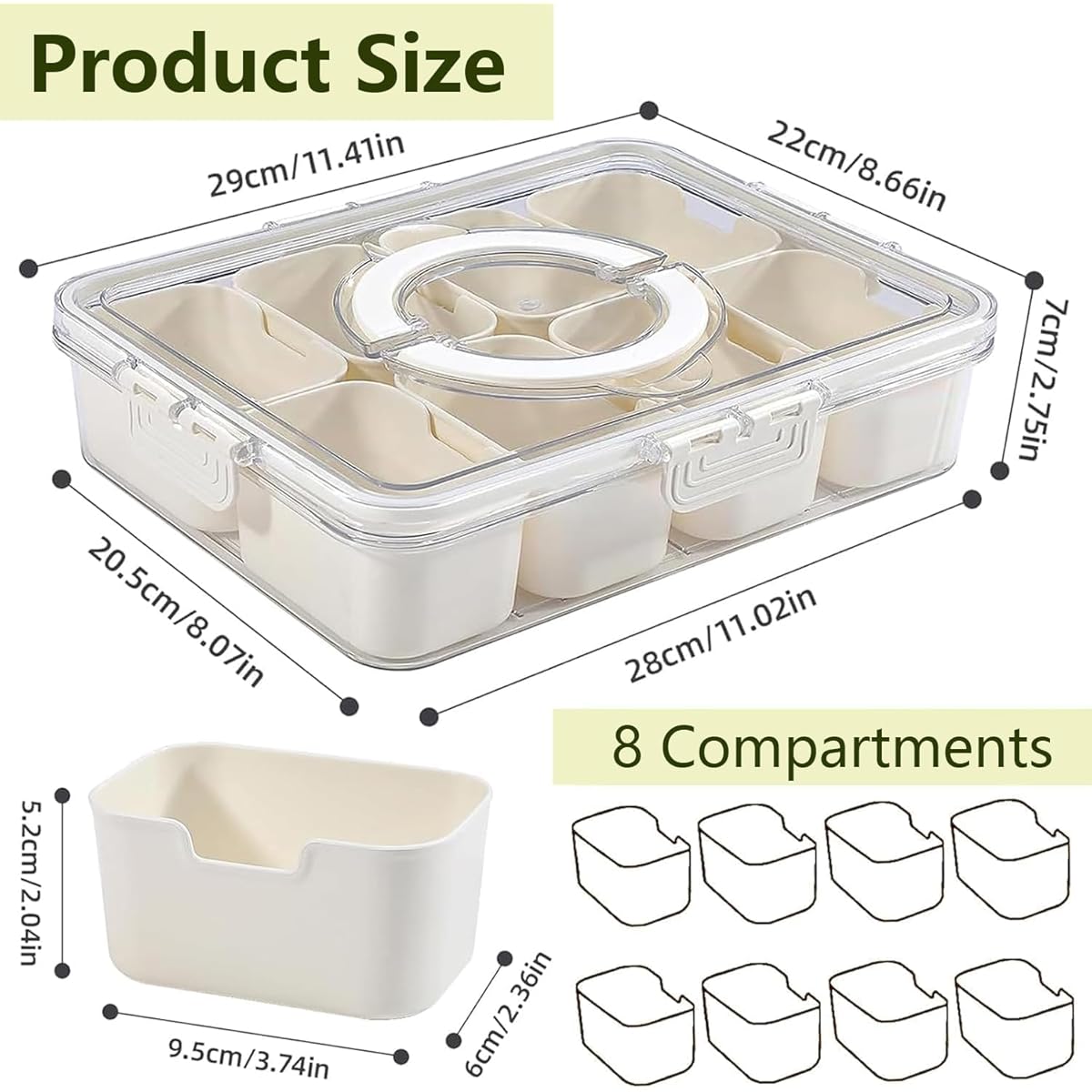 8-Compartment Transparent Food Storage Container, Airtight Sealable Fridge Organizer Lunch Box, Multipurpose Storage Bin for Kitchen Countertop and Pantry Organization
