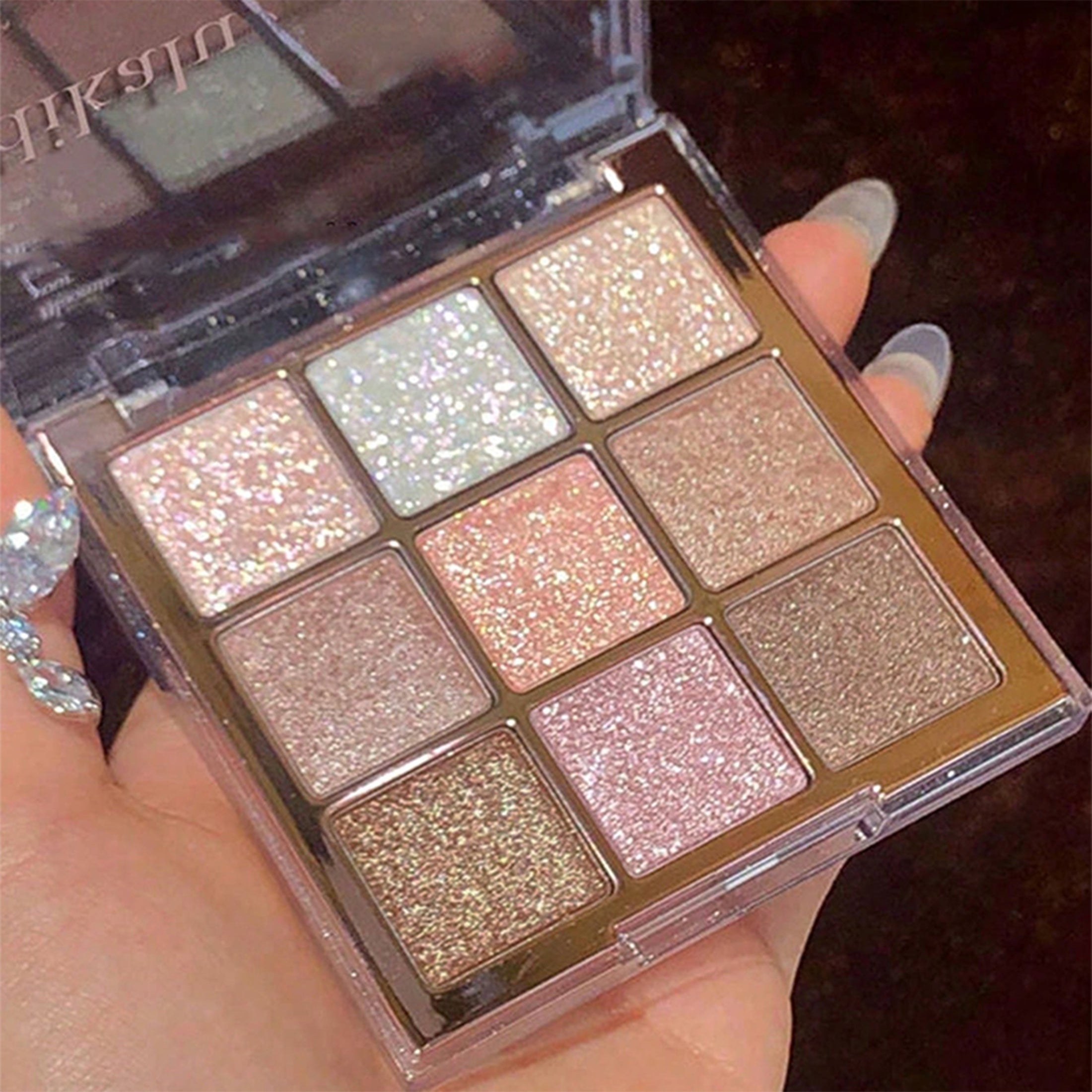 9-Color Shimmery Glitter Eyeshadow Palette, Smooth Highly Blendable Pigmented Eye Powder, All Day Long Lasting Sparkly Eye Makeup, Multi Tone Cosmetic for Daily Dating Wedding & Party Festival Glam Looks