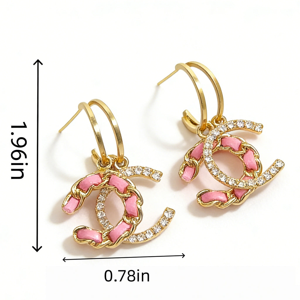 1 Pair Luxury Pink Double C Earrings – Exquisite Braided Woven Craftsmanship, Timeless Elegant & Chic Vibe, Versatile Fashion Jewelry Perfect for Daily Wear & Special Occasions