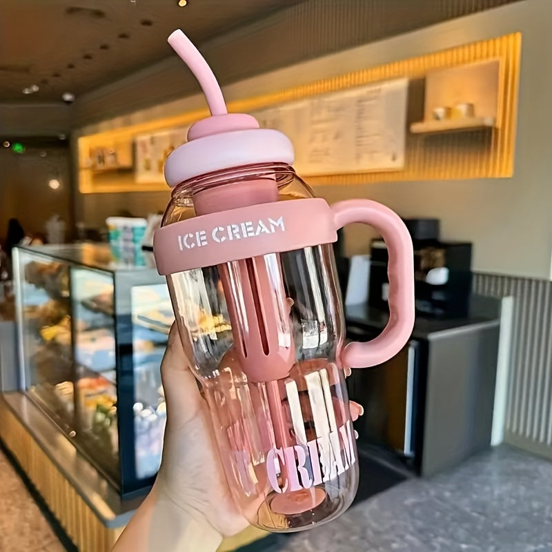 1pc Large Capacity Multifunctional Plastic Water Bottle with Built-In Handle & Flip Straw, Leakproof Hydration Drinking Cup for Gym Workout Camping Driving Travel & Daily Outdoor Activities, Durable Portable Drink Container Assorted Random Color