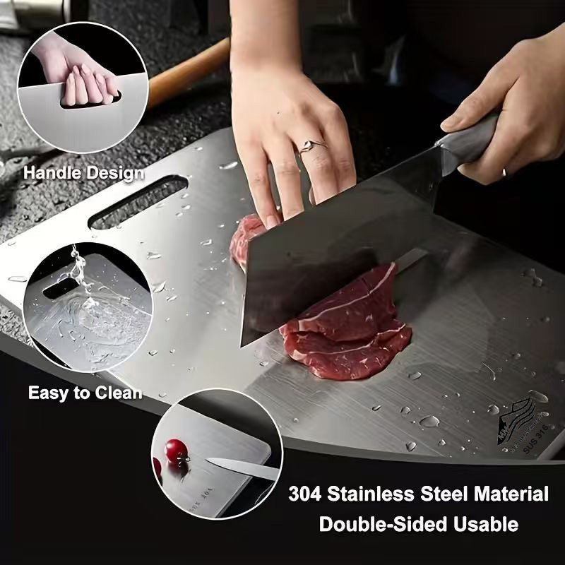 Restaurant & Home-Ready High-End Cutting Board – Double-Sided Stainless Steel, Non-Slip Base, Corrosion-Resistant & Easy to Clean for Camping & Picnics