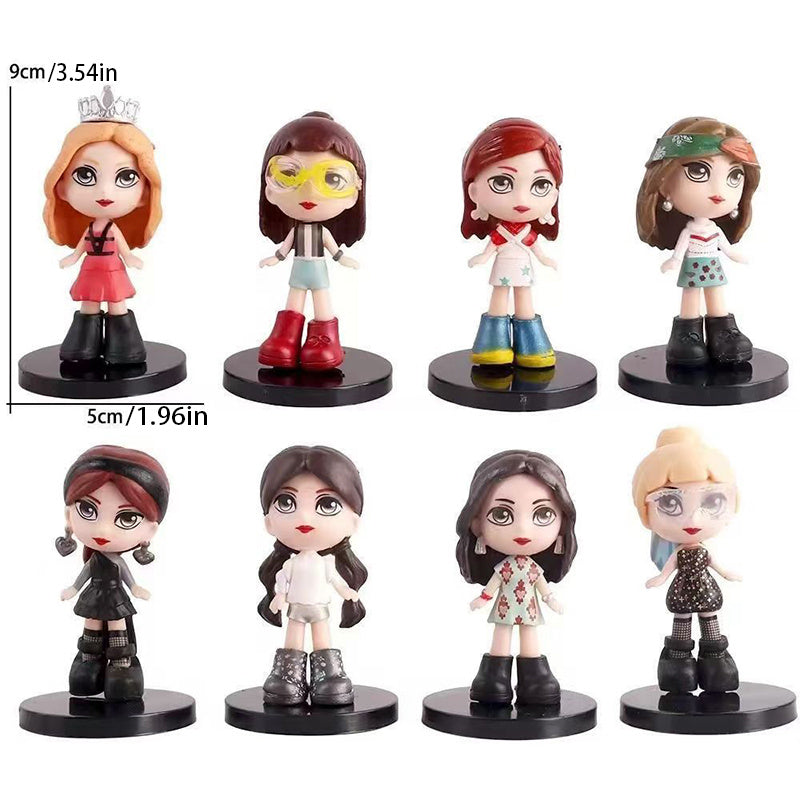 8-Pack BLACKPINK Celebrity Figurines, Gashapon Style Mini Doll Models, Decorative Statues for Table, Shelf & Cabinet Home Ornament