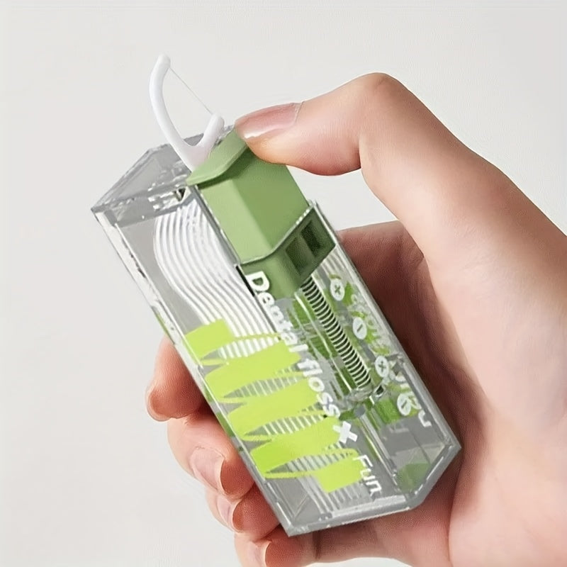 Pop-Up Floss Dispenser, Portable Polypropylene Dental Floss Sticks, Unflavored Original Taste, 10 Disposable Floss Picks, Travel Case with Industrial Design for Oral Cleaning