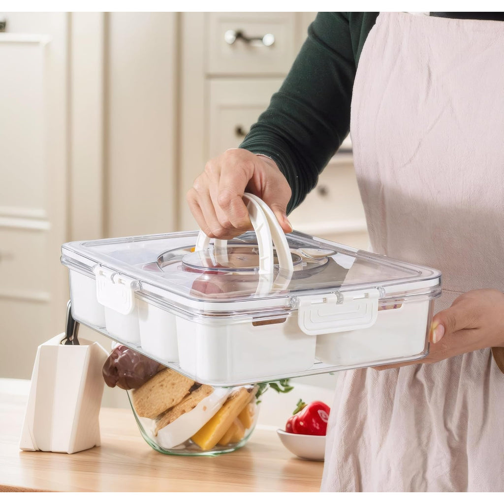 8-Compartment Transparent Food Storage Container, Airtight Sealable Fridge Organizer Lunch Box, Multipurpose Storage Bin for Kitchen Countertop and Pantry Organization