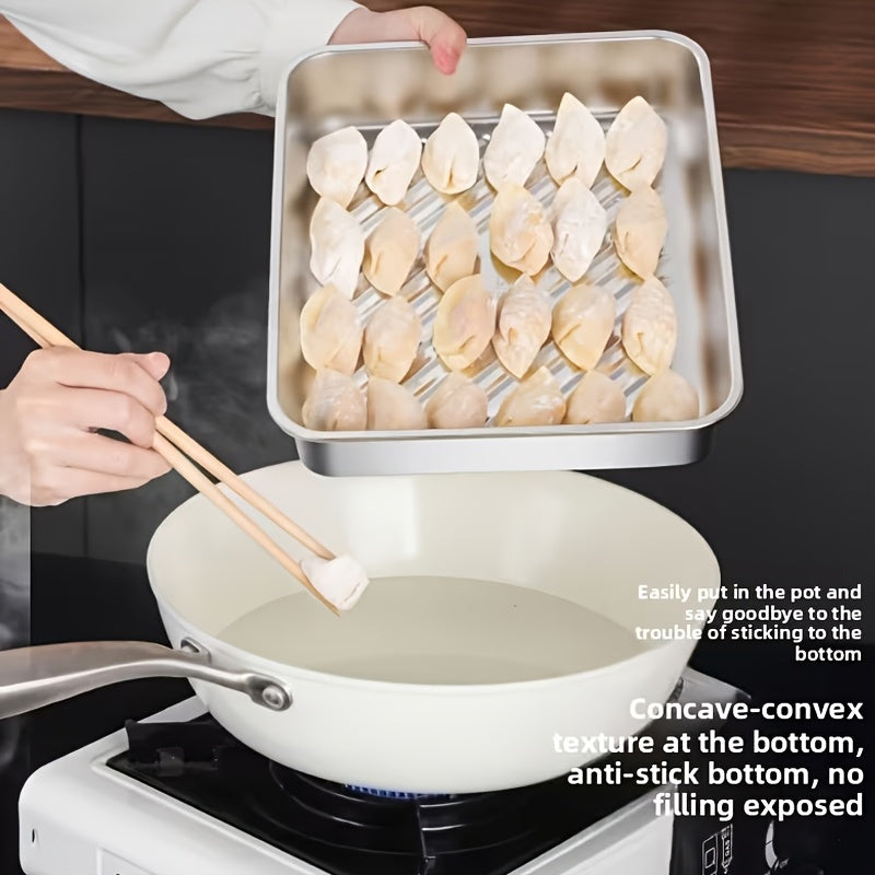 4pcs 8.66in*5.91in Food-Grade Stainless Steel Dumpling Trays with Lids - Stackable Reusable Food Storage Containers, Ideal for Baking, Meal Prep, Outdoor Picnics & Kitchen Fridge Organization