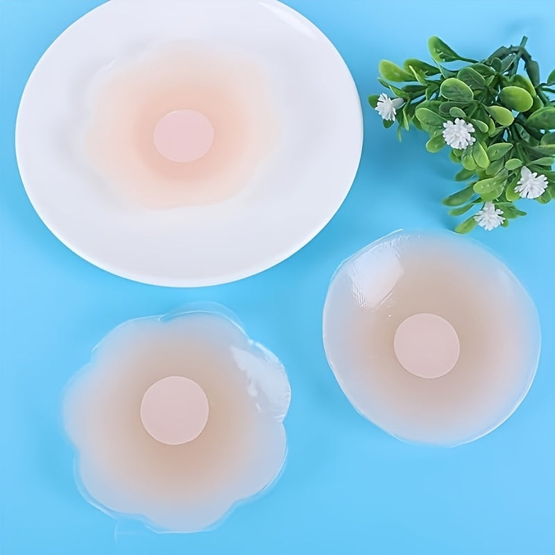 2Pcs Round Floral Silicone Covers, No Glue Required Reusable Patches, Smooth Full Coverage Essentials for Daily Bra Wear