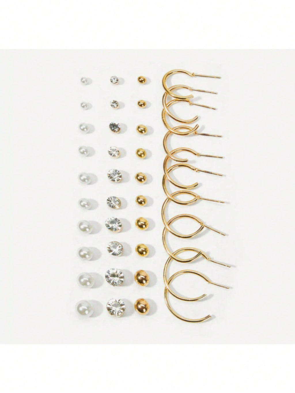 20 Pairs Gold Tone Stud And Hoop Earrings Set For Women, Assorted Sizes And Styles Including Ball Studs, Cubic Zirconia Earrings, Faux Pearl Studs, And Classic Hoop Earrings, Versatile Jewelry Collection For Everyday Wear, Parties, Weddings, And Special O