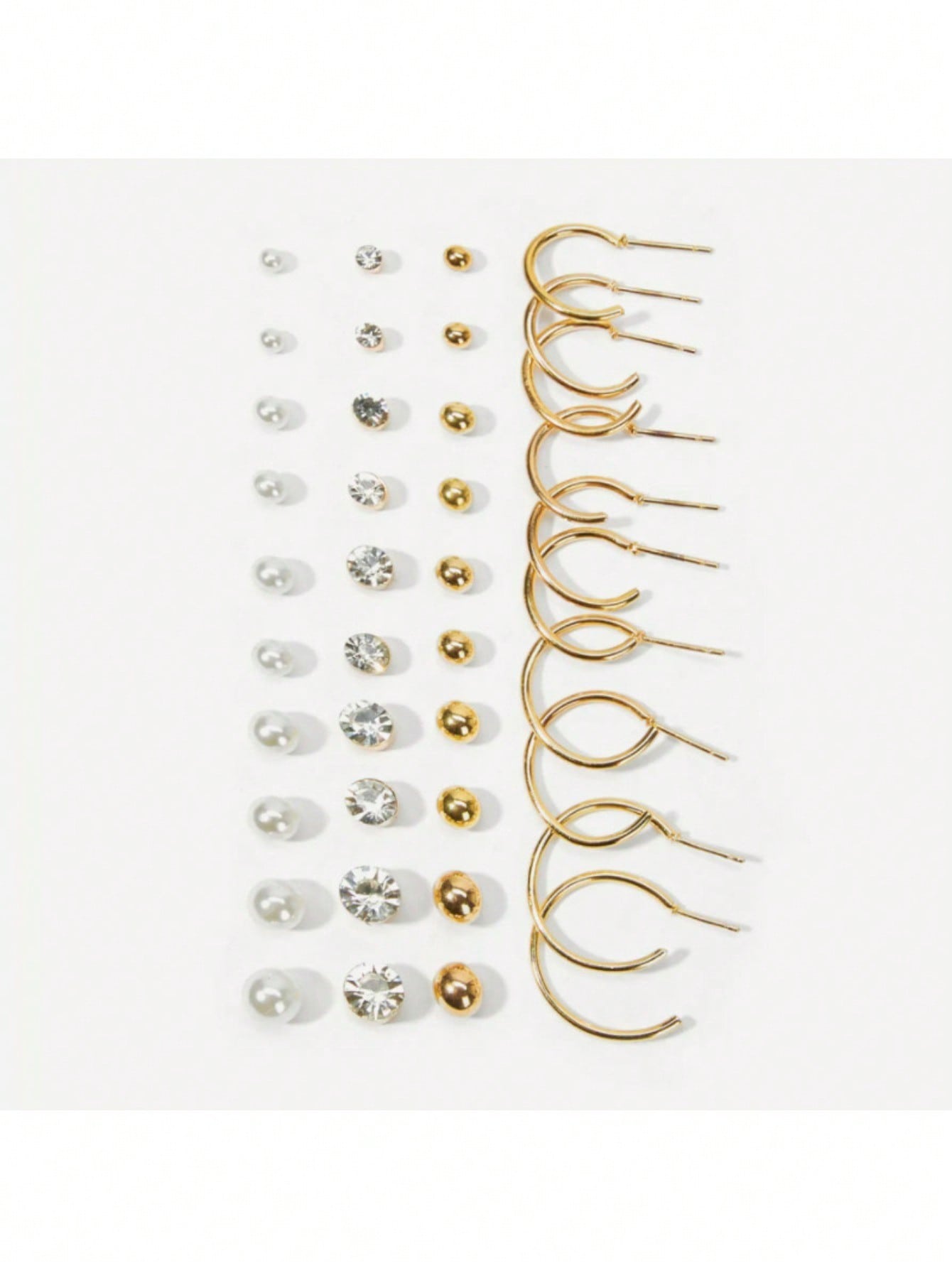 20 Pairs Gold Tone Stud And Hoop Earrings Set For Women, Assorted Sizes And Styles Including Ball Studs, Cubic Zirconia Earrings, Faux Pearl Studs, And Classic Hoop Earrings, Versatile Jewelry Collection For Everyday Wear, Parties, Weddings, And Special O