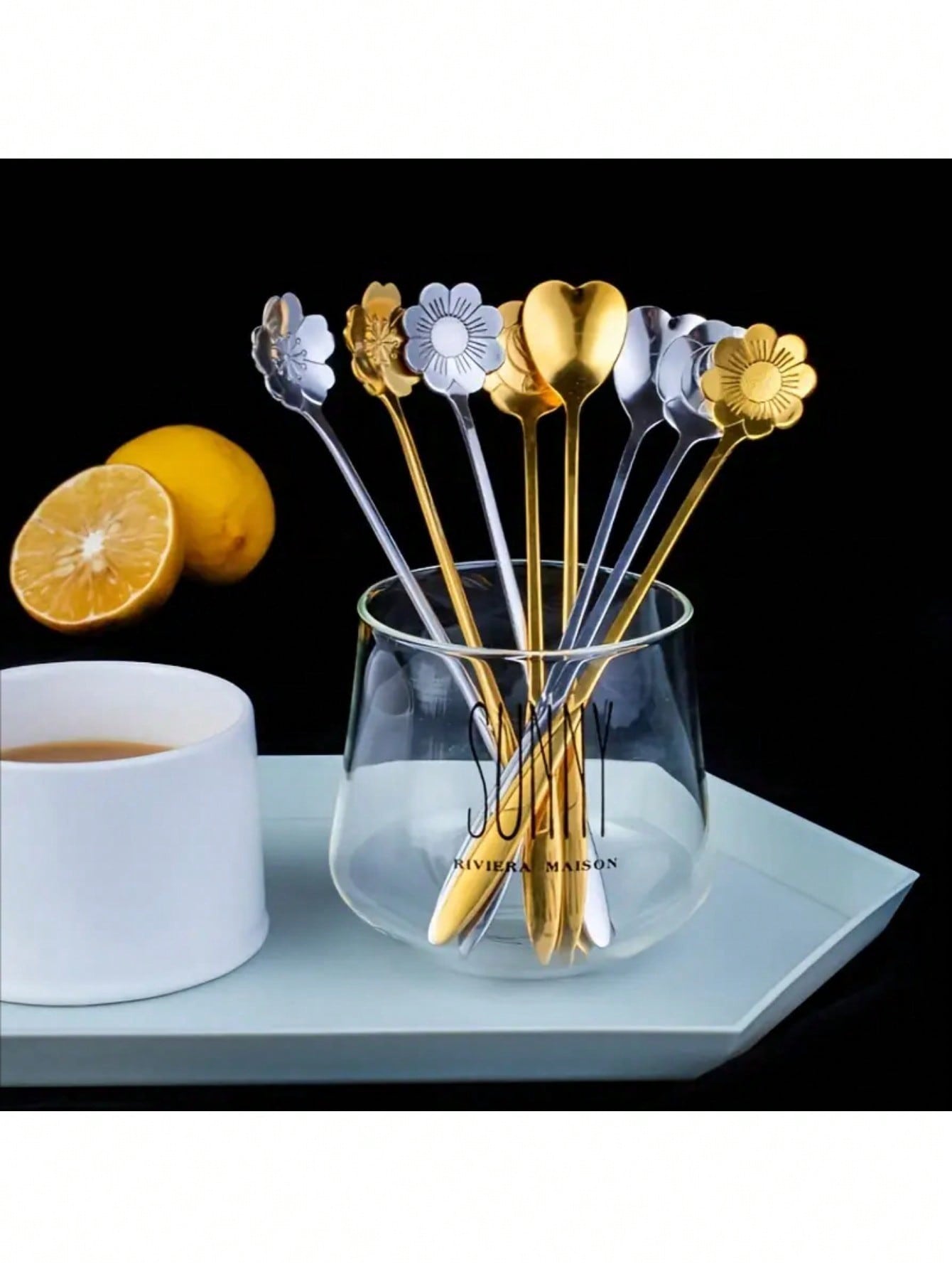 Stainless Steel Flower Design Spoons, Long Handle Dessert Tea Coffee Mixing Spoons, Vintage Style With Assorted Flower Shapes, Perfect For Stirring Beverages, Eating Desserts, Ice Cream, Yogurt, Elegant Kitchen Utensils For Home, Office, Parties, And Cafe