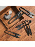 1pc High-Quality Black Carbon Steel Small Scissors, U-Shaped Spring Yarn Cutters, Thread Cutters For Sewing, Household Needle And Thread Tools, Mini Garden Pruners For Bud And Leaf Trimming, Perfect For DIY, Crafting, And Plant Care