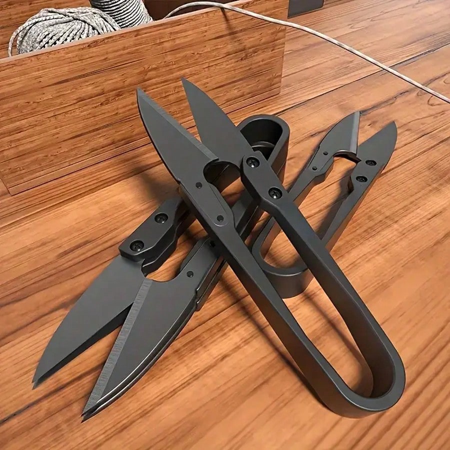 1pc High-Quality Black Carbon Steel Small Scissors, U-Shaped Spring Yarn Cutters, Thread Cutters For Sewing, Household Needle And Thread Tools, Mini Garden Pruners For Bud And Leaf Trimming, Perfect For DIY, Crafting, And Plant Care