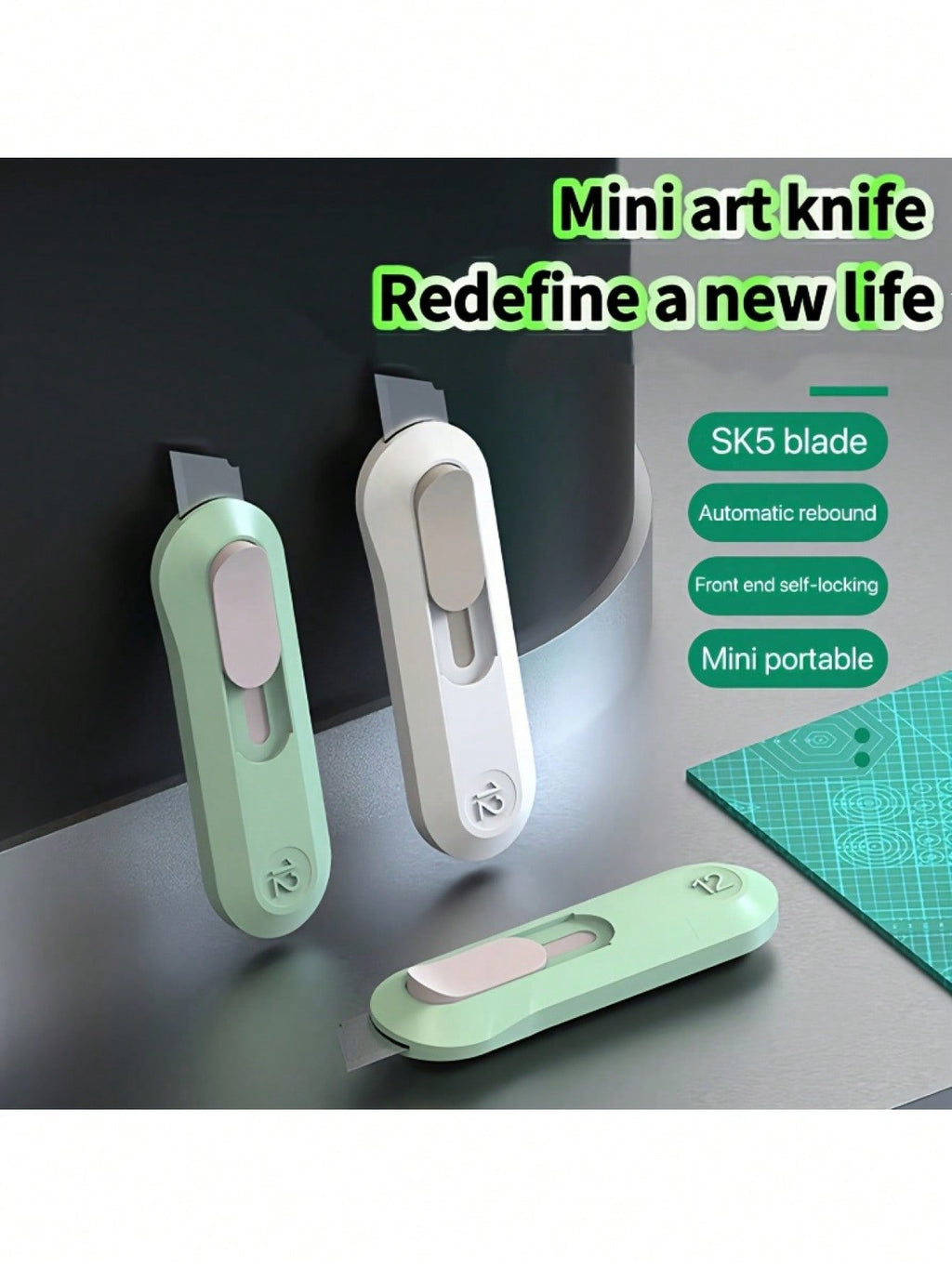 1pc e Mini Art Knife With SK5 Blade: Offers Precision Cutting For Crafting, Scrapbooking, DIY Projects, And Delicate Paper Cutting, Features Automatic Rebound For Safety And Front-End Self-Locking For Stability, Compact And Lightweight For Easy Ca
