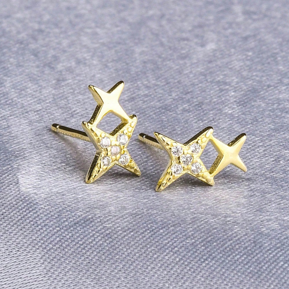 Dainty Gold Star Stud Earrings For Women – Sparkling & Elegant With Pave Cubic Zirconia For Everyday Glamour – Hypoallergenic & Exceptionally Comfortable For Sensitive Ears – Perfect For Teens, Girls, Birthday Celebrations, Graduation Gifts, Adding Shine