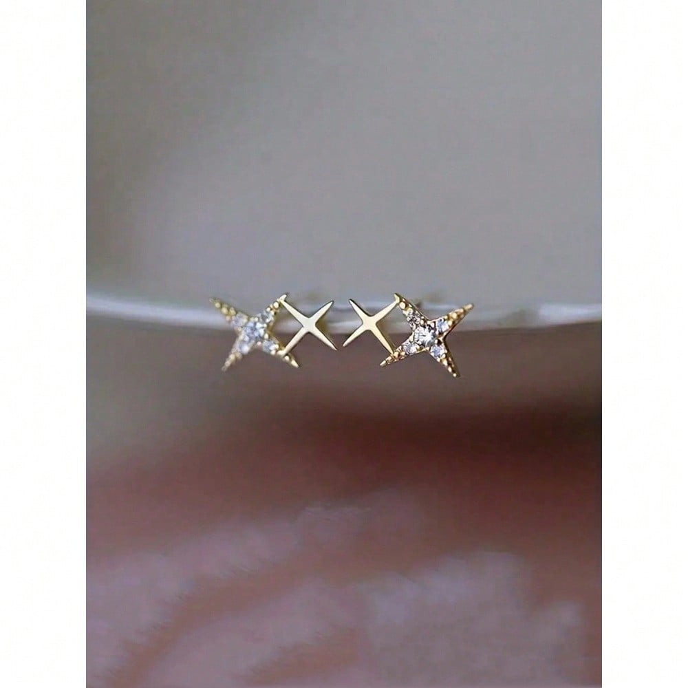 Dainty Gold Star Stud Earrings For Women – Sparkling & Elegant With Pave Cubic Zirconia For Everyday Glamour – Hypoallergenic & Exceptionally Comfortable For Sensitive Ears – Perfect For Teens, Girls, Birthday Celebrations, Graduation Gifts, Adding Shine