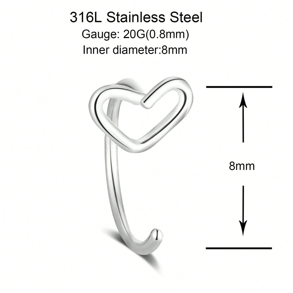Dainty Heart Shaped Nose Ring Studs – Elegant Open Hoop Nose Piercing Jewelry In Gold, Silver, & Black Tones – Hypoallergenic & Super Comfortable For Everyday Wear, Parties, Festive Events, Weddings, And Body Piercing Enthusiasts – A Fashionable & Versati