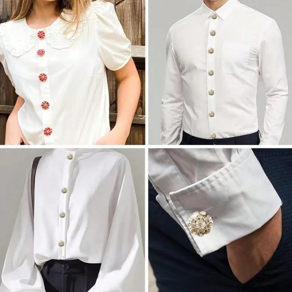 1PC No-Sew Reusable Rhinestone Button Cover For Ladies' Blouses – Chic Clip-On Crystal Button Prevents Shirt Gaps – Stylish Jewelry Accessory Adds Glamour To Office Wear, Formal Looks & Casual Outfits – Perfect For Daily Fashion & Special Occasions