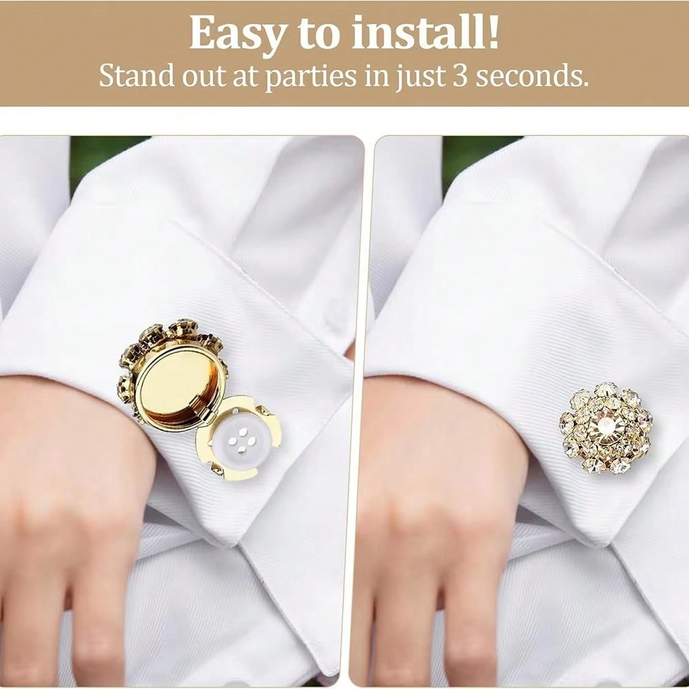 1PC No-Sew Reusable Rhinestone Button Cover For Ladies' Blouses – Chic Clip-On Crystal Button Prevents Shirt Gaps – Stylish Jewelry Accessory Adds Glamour To Office Wear, Formal Looks & Casual Outfits – Perfect For Daily Fashion & Special Occasions