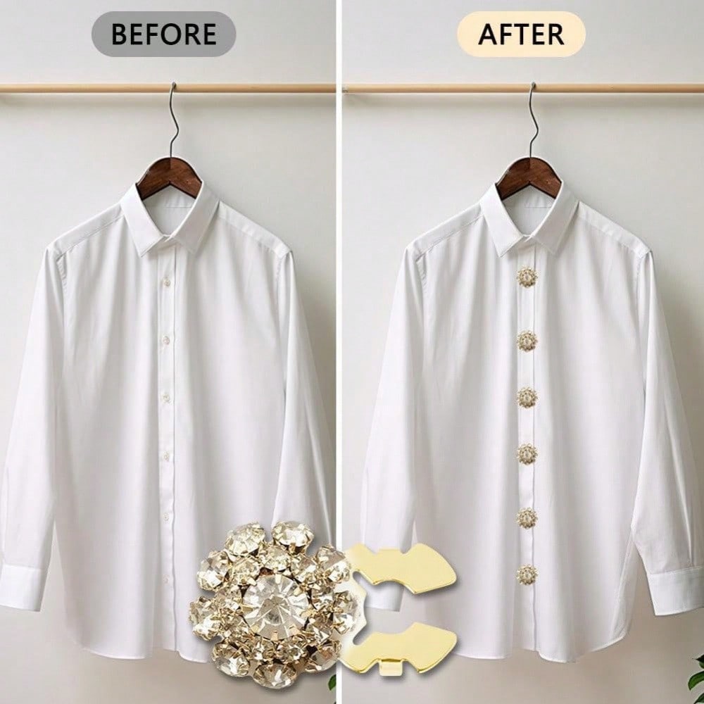 1PC No-Sew Reusable Rhinestone Button Cover For Ladies' Blouses – Chic Clip-On Crystal Button Prevents Shirt Gaps – Stylish Jewelry Accessory Adds Glamour To Office Wear, Formal Looks & Casual Outfits – Perfect For Daily Fashion & Special Occasions