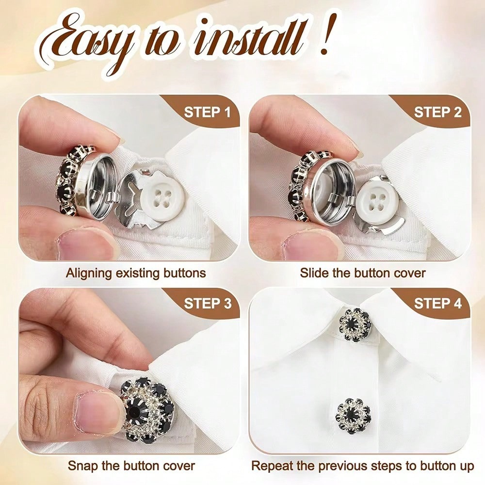 1PC No-Sew Reusable Rhinestone Button Cover For Ladies' Blouses – Chic Clip-On Crystal Button Prevents Shirt Gaps – Stylish Jewelry Accessory Adds Glamour To Office Wear, Formal Looks & Casual Outfits – Perfect For Daily Fashion & Special Occasions