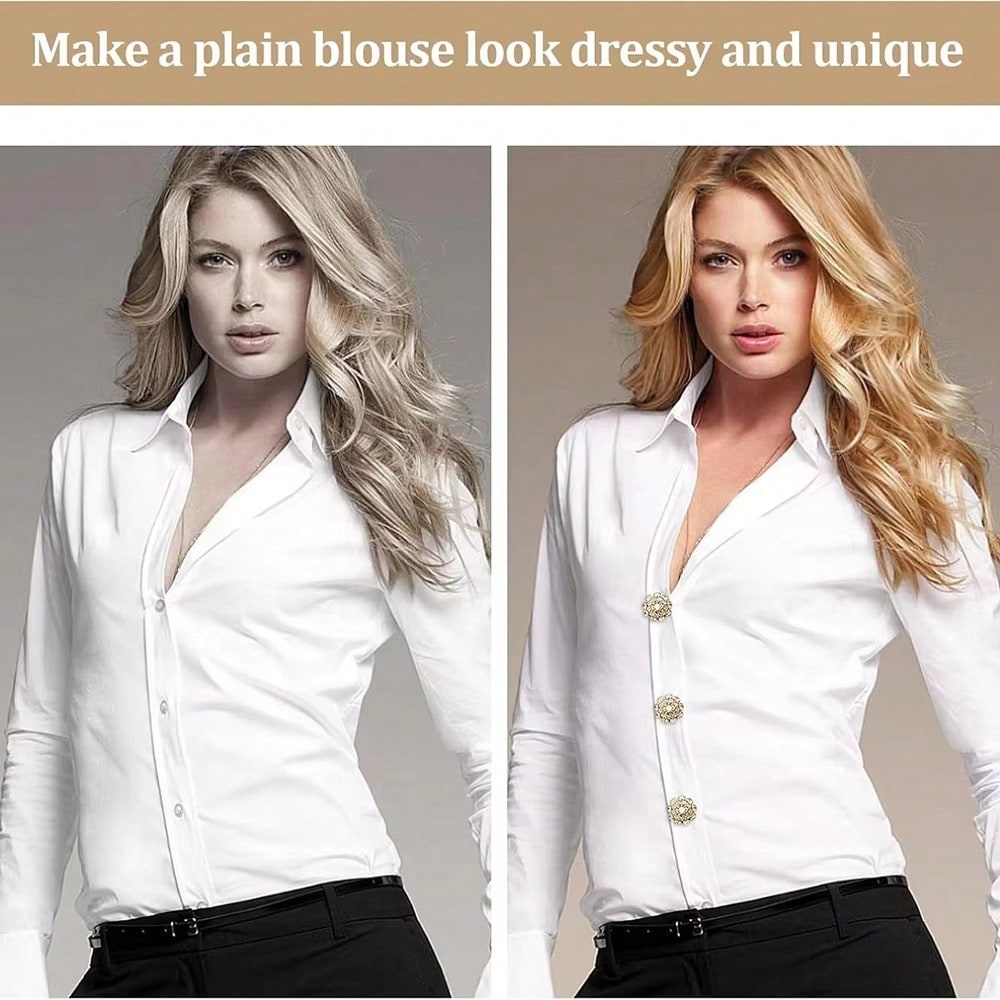 1PC No-Sew Reusable Rhinestone Button Cover For Ladies' Blouses – Chic Clip-On Crystal Button Prevents Shirt Gaps – Stylish Jewelry Accessory Adds Glamour To Office Wear, Formal Looks & Casual Outfits – Perfect For Daily Fashion & Special Occasions