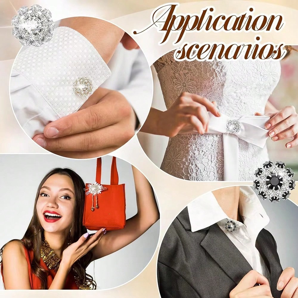 1PC No-Sew Reusable Rhinestone Button Cover For Ladies' Blouses – Chic Clip-On Crystal Button Prevents Shirt Gaps – Stylish Jewelry Accessory Adds Glamour To Office Wear, Formal Looks & Casual Outfits – Perfect For Daily Fashion & Special Occasions