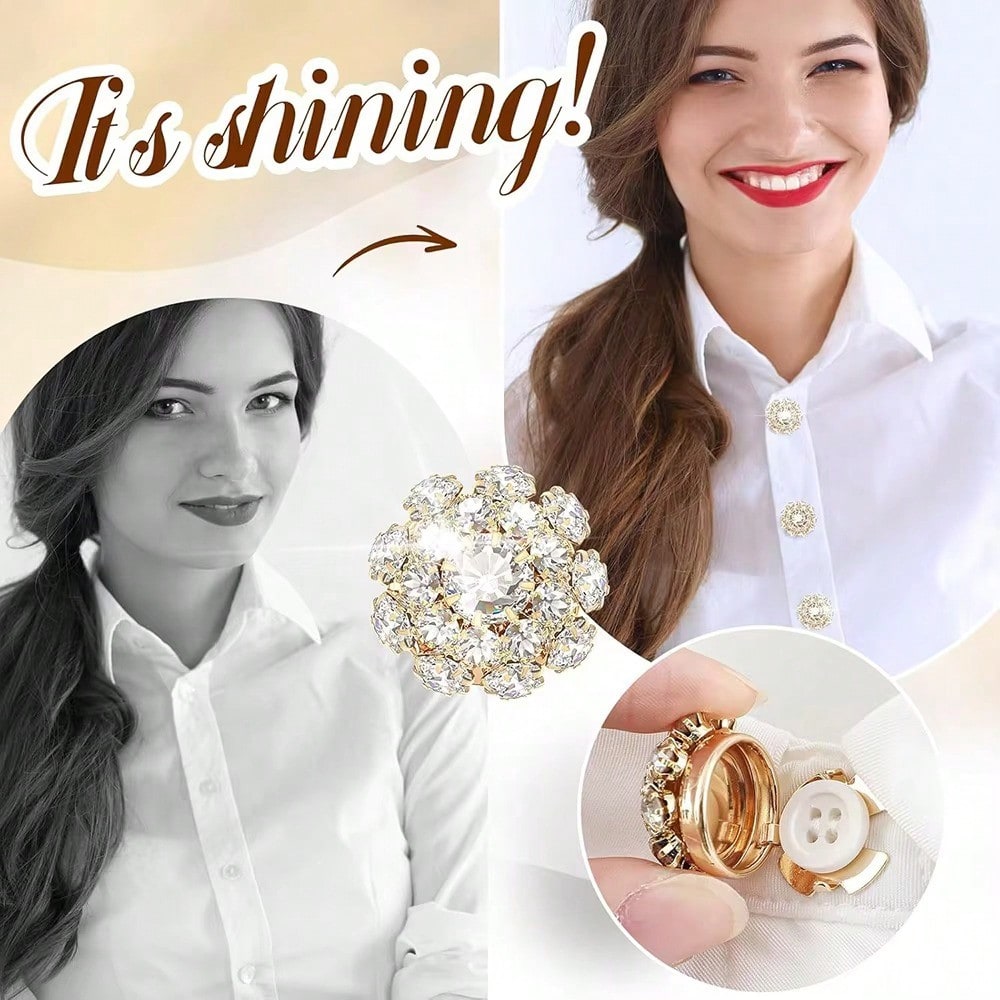 1PC No-Sew Reusable Rhinestone Button Cover For Ladies' Blouses – Chic Clip-On Crystal Button Prevents Shirt Gaps – Stylish Jewelry Accessory Adds Glamour To Office Wear, Formal Looks & Casual Outfits – Perfect For Daily Fashion & Special Occasions