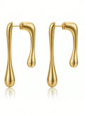 Modern Gold Tone Geometric Waterdrop Dangle Earrings – Chic Elongated Shape With Polished Gold Finish, Lightweight And Comfortable For All-Day Wear, Perfect For Casual Gatherings, Work, Parties, And Everyday Style – A Versatile And Sophisticated Accessory
