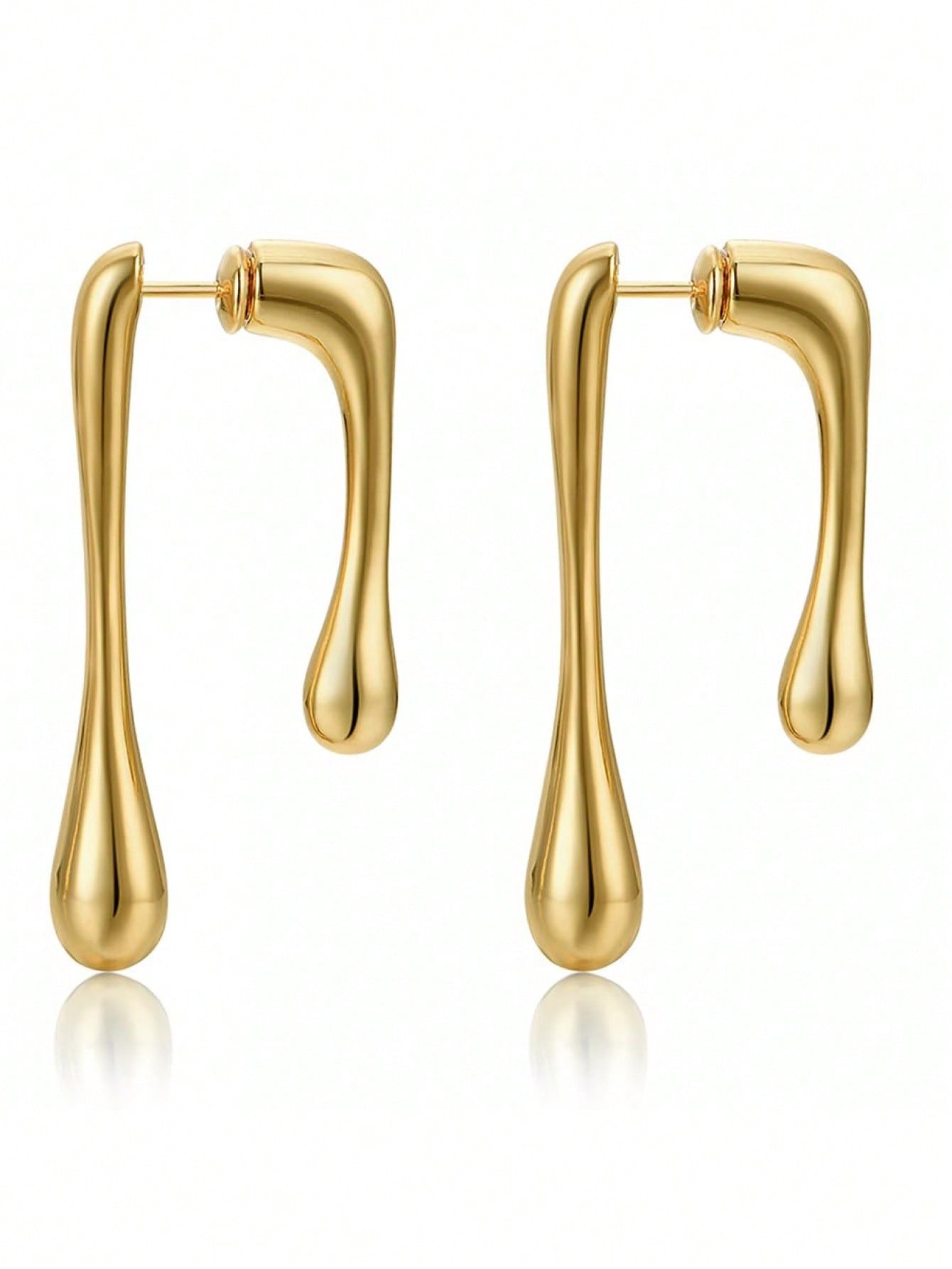 Modern Gold Tone Geometric Waterdrop Dangle Earrings – Chic Elongated Shape With Polished Gold Finish, Lightweight And Comfortable For All-Day Wear, Perfect For Casual Gatherings, Work, Parties, And Everyday Style – A Versatile And Sophisticated Accessory