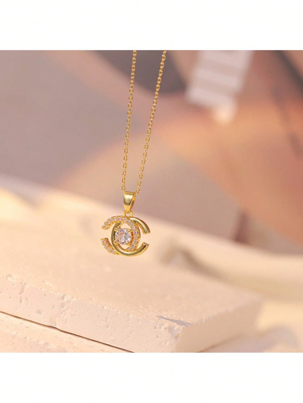 Elegant Gold Tone Interlocking C Pendant Necklace With Sparkling Cubic Zirconia – Luxury-Inspired Design Featuring Timeless Interlocking "C" Shape Adorned With Dazzling Stones, High-Quality Gold Finish, Hypoallergenic And Comfortable For Everyday Wear, Pe