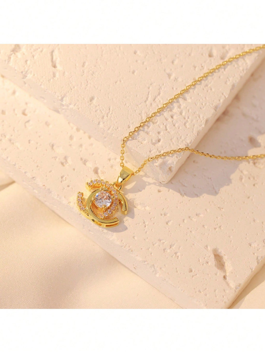 Elegant Gold Tone Interlocking C Pendant Necklace With Sparkling Cubic Zirconia – Luxury-Inspired Design Featuring Timeless Interlocking "C" Shape Adorned With Dazzling Stones, High-Quality Gold Finish, Hypoallergenic And Comfortable For Everyday Wear, Pe