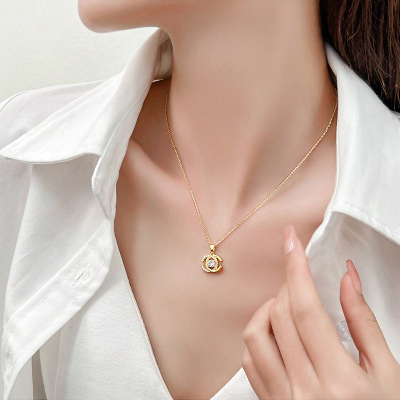 Elegant Gold Tone Interlocking C Pendant Necklace With Sparkling Cubic Zirconia – Luxury-Inspired Design Featuring Timeless Interlocking "C" Shape Adorned With Dazzling Stones, High-Quality Gold Finish, Hypoallergenic And Comfortable For Everyday Wear, Pe