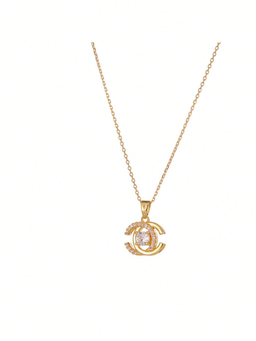 Elegant Gold Tone Interlocking C Pendant Necklace With Sparkling Cubic Zirconia – Luxury-Inspired Design Featuring Timeless Interlocking "C" Shape Adorned With Dazzling Stones, High-Quality Gold Finish, Hypoallergenic And Comfortable For Everyday Wear, Pe