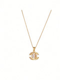 Elegant Gold Tone Interlocking C Pendant Necklace With Sparkling Cubic Zirconia – Luxury-Inspired Design Featuring Timeless Interlocking "C" Shape Adorned With Dazzling Stones, High-Quality Gold Finish, Hypoallergenic And Comfortable For Everyday Wear, Pe