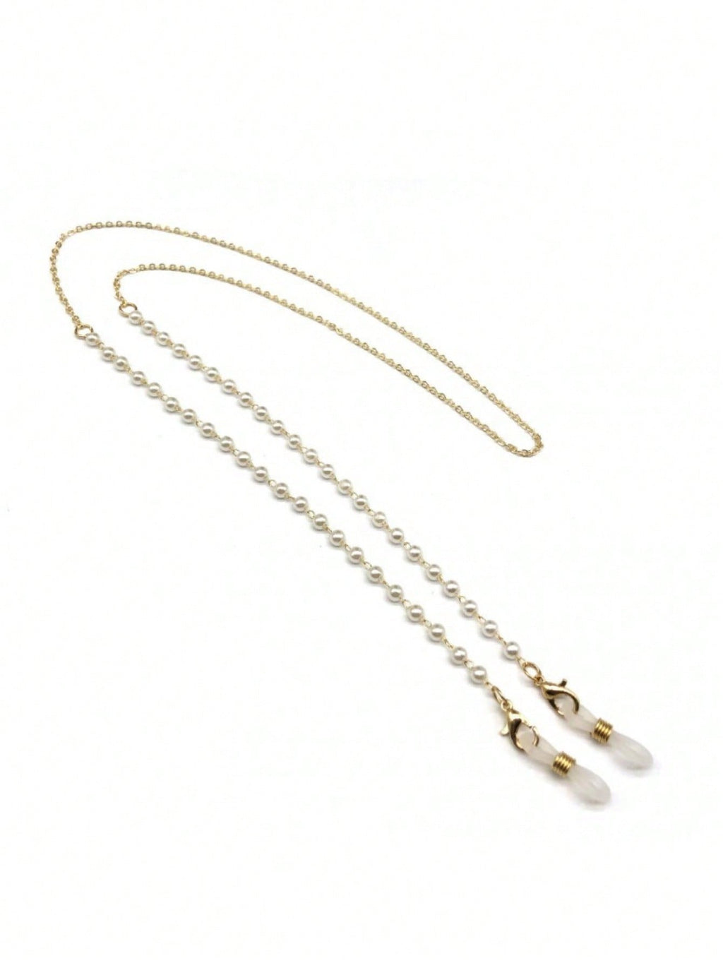 Elegant Faux Pearl And Gold Tone Eyeglass Chain – Stylish Beaded Sunglasses Strap Holder With Creamy White Imitation Pearls And Shiny Gold-Tone Chain, Secure Lobster Claw Clasps With Clear Rubber Ends For Eyeglasses, Sunglasses, Reading Glasses, And Face