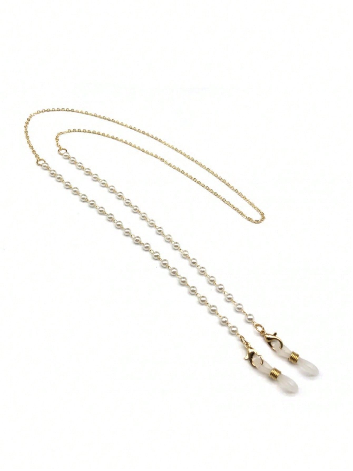 Elegant Faux Pearl And Gold Tone Eyeglass Chain – Stylish Beaded Sunglasses Strap Holder With Creamy White Imitation Pearls And Shiny Gold-Tone Chain, Secure Lobster Claw Clasps With Clear Rubber Ends For Eyeglasses, Sunglasses, Reading Glasses, And Face
