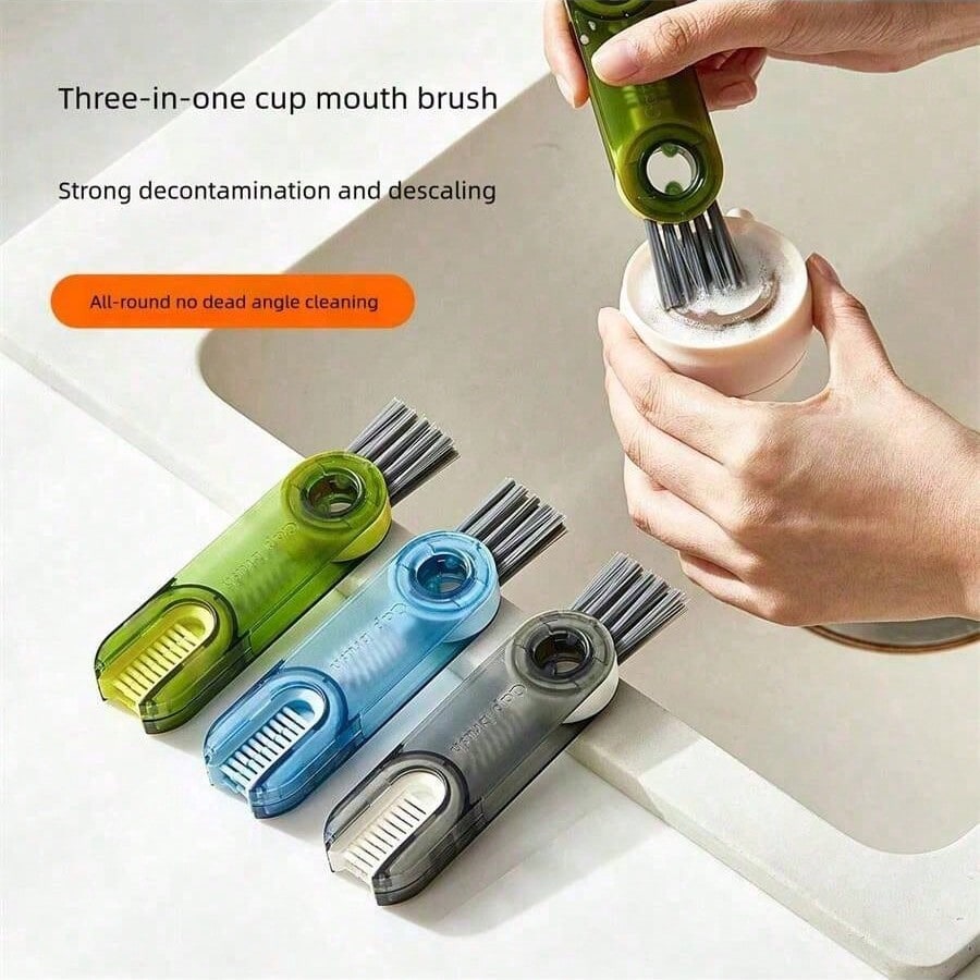 3-In-1 Multifunctional Cup Bottle Cleaning Brush – Mini Lid Cleaner With Grooves And Gaps For Easy Cleaning, Perfect For Kitchens And Bathrooms, Versatile Brush For Cleaning Bottles, Cups, Lids, And Other Household Items, Compact And Efficient Design For