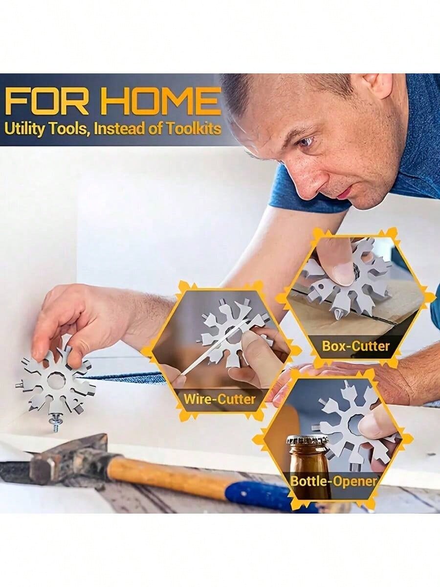 18-In-1 Snowflake Multifunctional Tool – Stainless Steel Wrench With Flat Head And Cross Screwdriver Set, Portable Keychain Multi-Tool For Daily Use, Compact Design For Easy Carry, Ideal For Men Who Love Practical And Versatile Tools, Perfect For Quick Fi