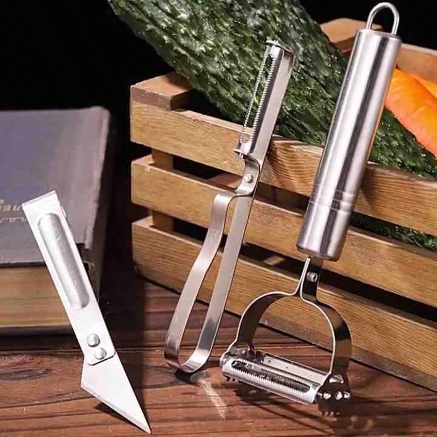 Stainless Steel Peeling Knife Three-Piece Set Fruit Carrot Grater Kitchen Potato Peeler Multifunctional Melon Grater