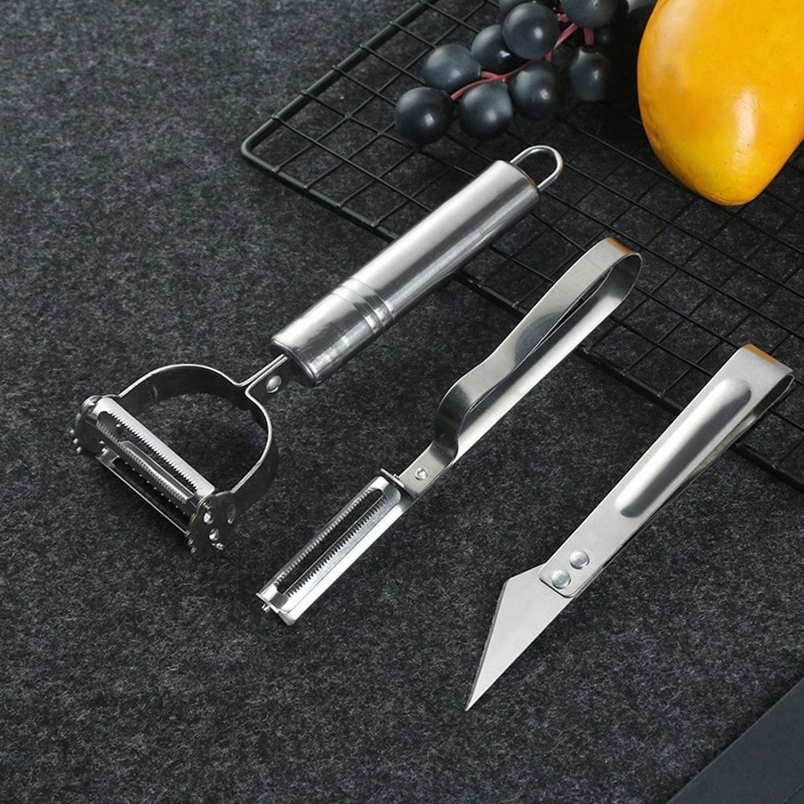Stainless Steel Peeling Knife Three-Piece Set Fruit Carrot Grater Kitchen Potato Peeler Multifunctional Melon Grater