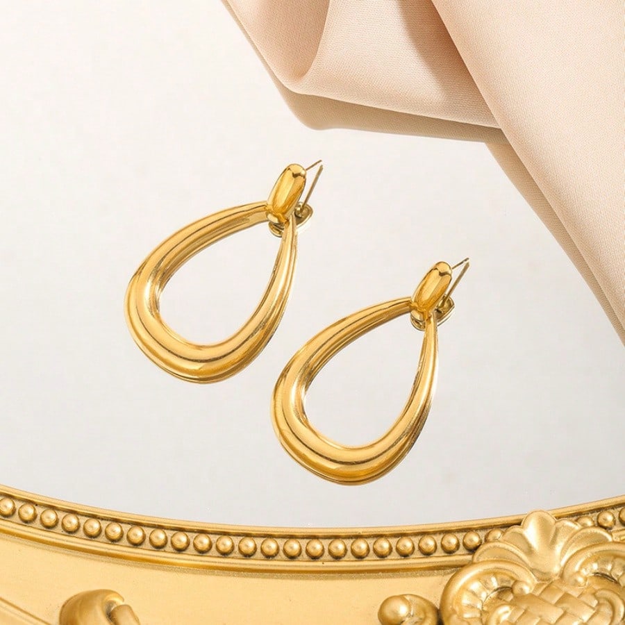 1 Pair Of Oval Drop Earrings Women's Fashion Water Drop Statement Drop Earrings Teardrop Geometric Earrings Suitable For Many Occasions Birthday Party Jewelry Gifts Women's Jewelry