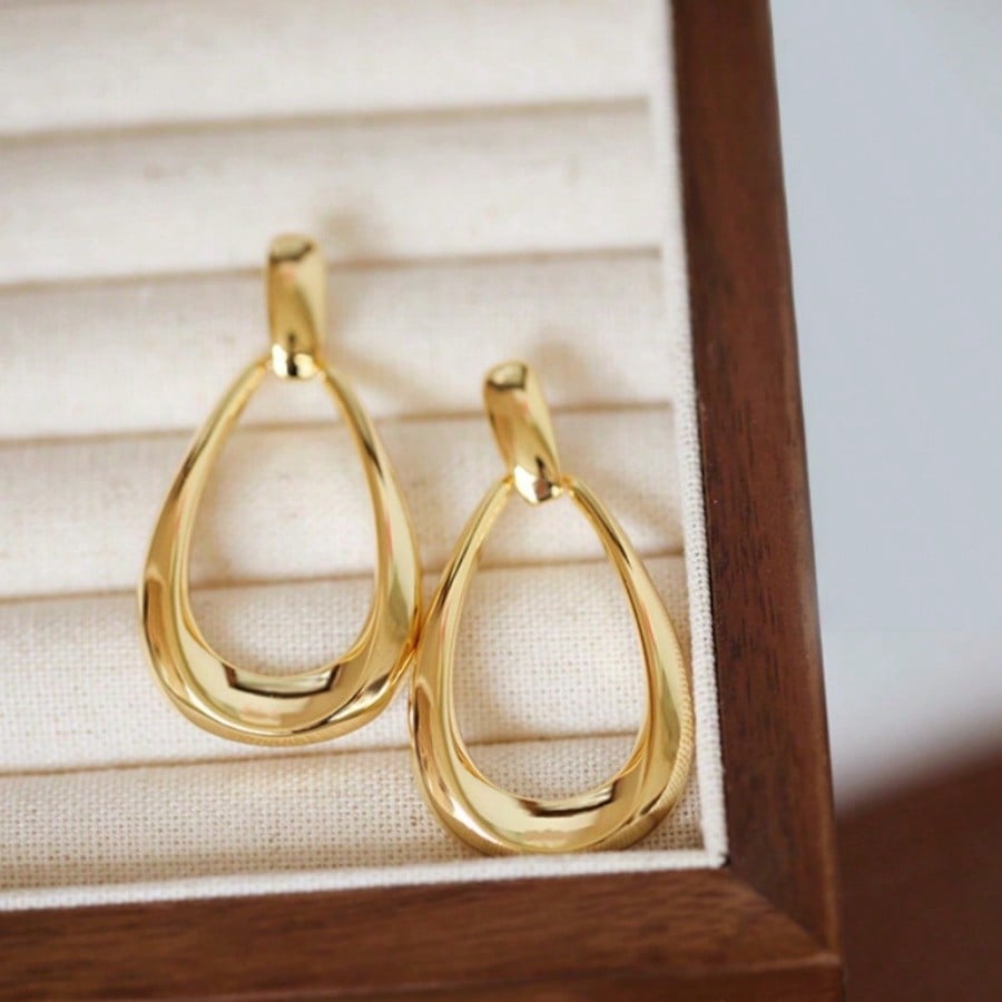 1 Pair Of Oval Drop Earrings Women's Fashion Water Drop Statement Drop Earrings Teardrop Geometric Earrings Suitable For Many Occasions Birthday Party Jewelry Gifts Women's Jewelry