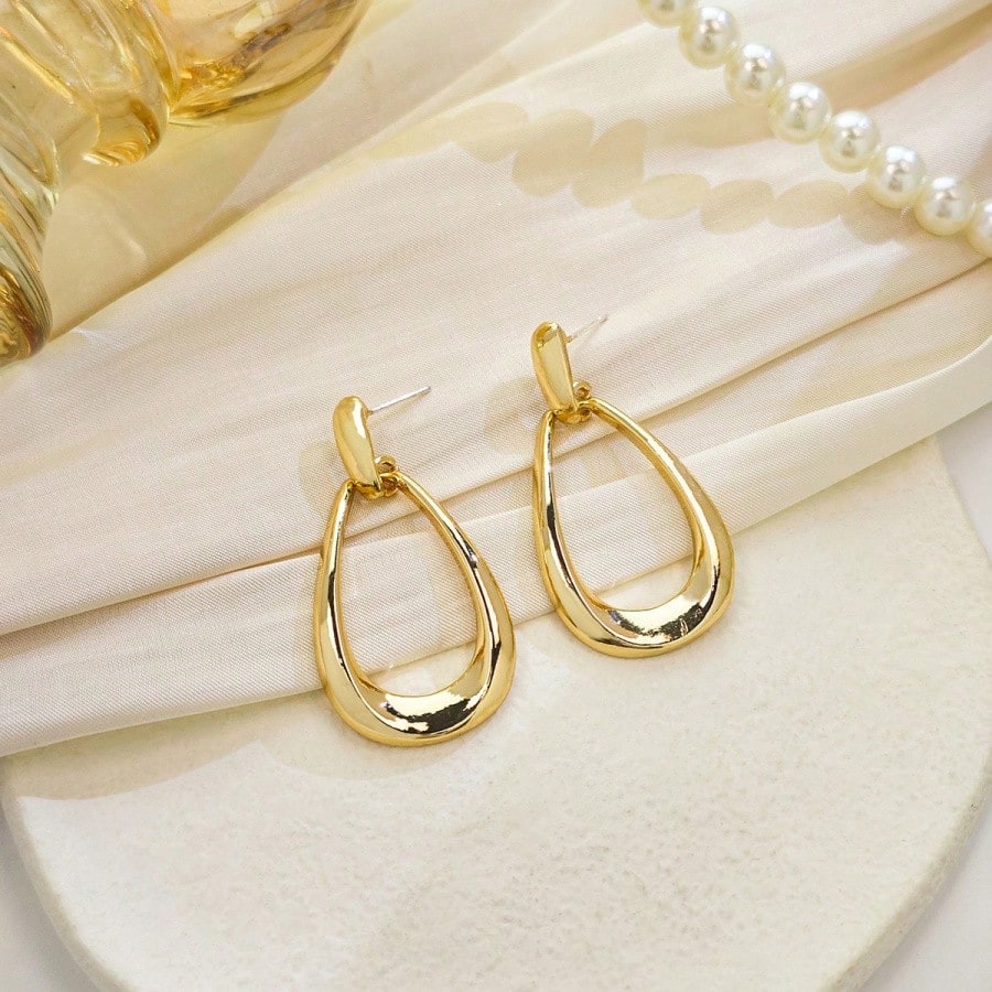 1 Pair Of Oval Drop Earrings Women's Fashion Water Drop Statement Drop Earrings Teardrop Geometric Earrings Suitable For Many Occasions Birthday Party Jewelry Gifts Women's Jewelry